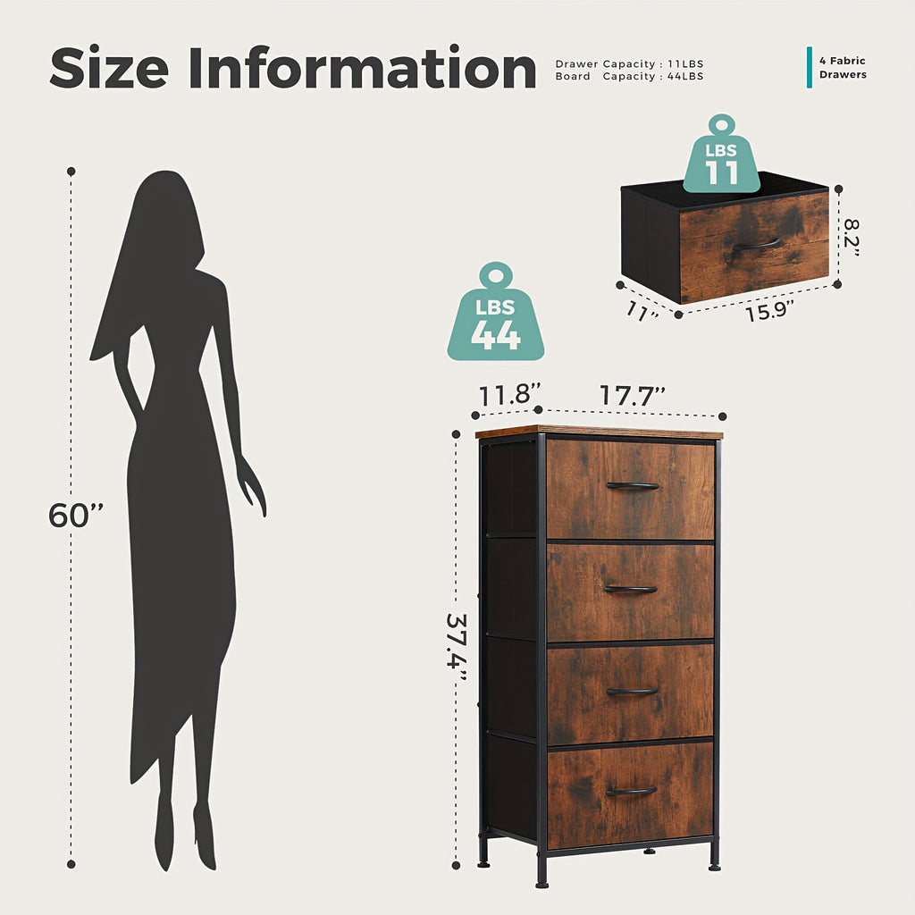 Narrow Fabric Storage Tower with Wooden Top, Two-Drawer Styles and Four-Drawer White Option for Bedroom, Closet, Laundry Room and Entryway Organization