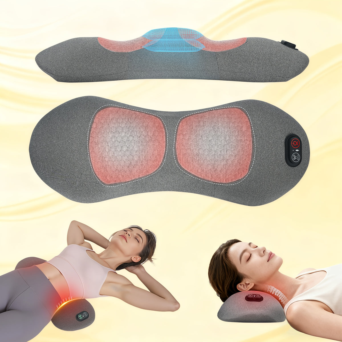 Lumbar Support Pillow with Listed Vibration, Heat and Air Cushion Lift Functions, Single Lower Back Cushion for Compatible Office Chairs and Stationary Car Seating