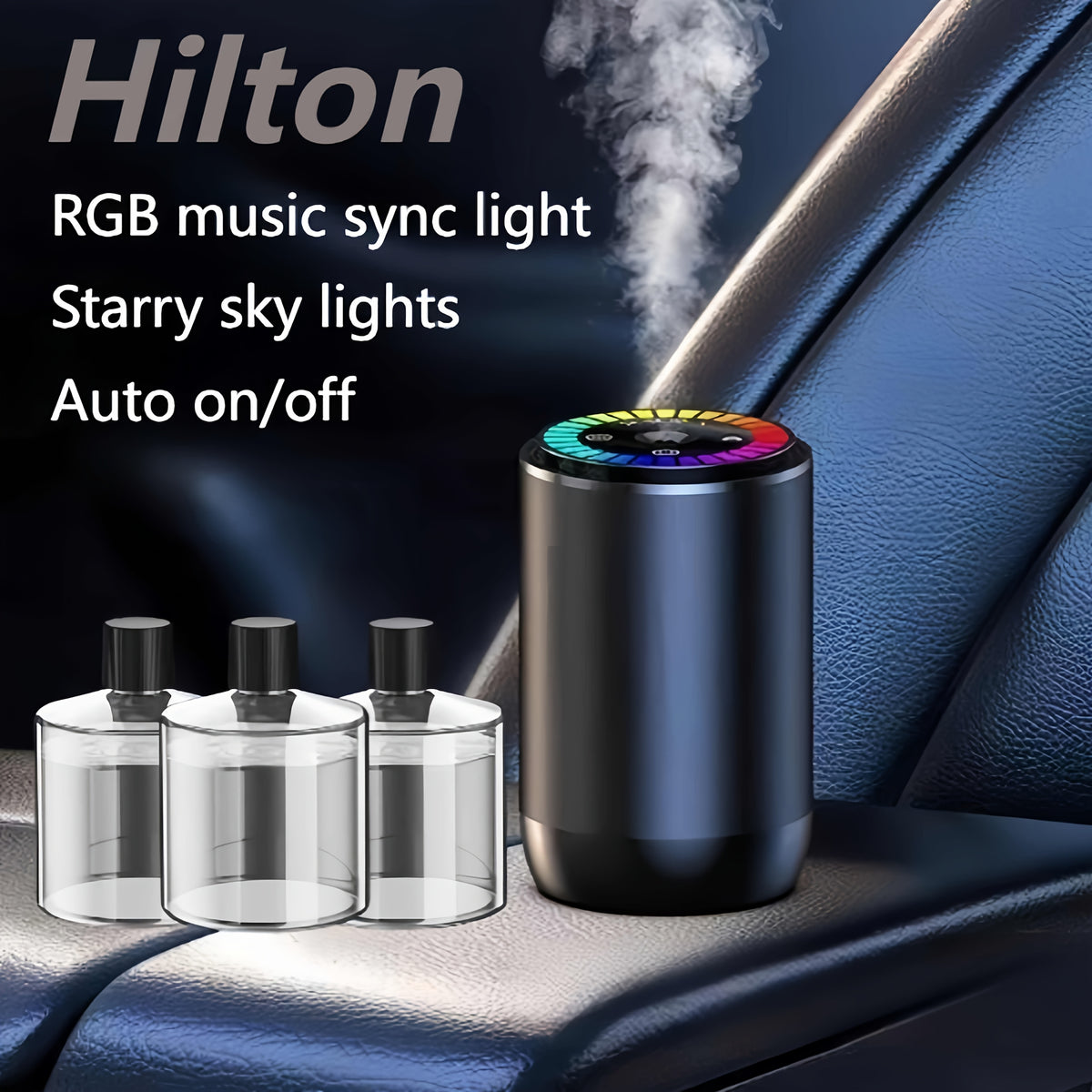 Starry Sky Car Fragrance Diffuser with Adjustable Scent Intensity and Dynamic Lights, One or Three Bottle Fragrance Options for Vehicle Interior Styling