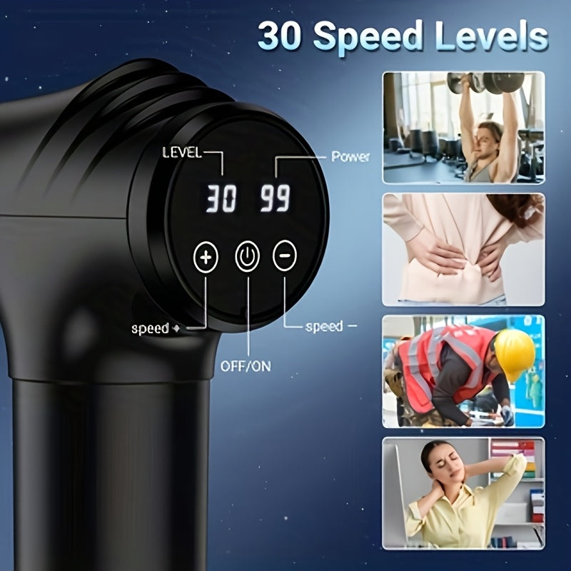 Massage Gun Deep Tissue, 30-Speed Handheld Electric Muscle Massager with 9 Massage Heads, High-Power Percussion Massager for Back, Legs, Arms, Full Body, Post-Workout Recovery, Athlete Gift