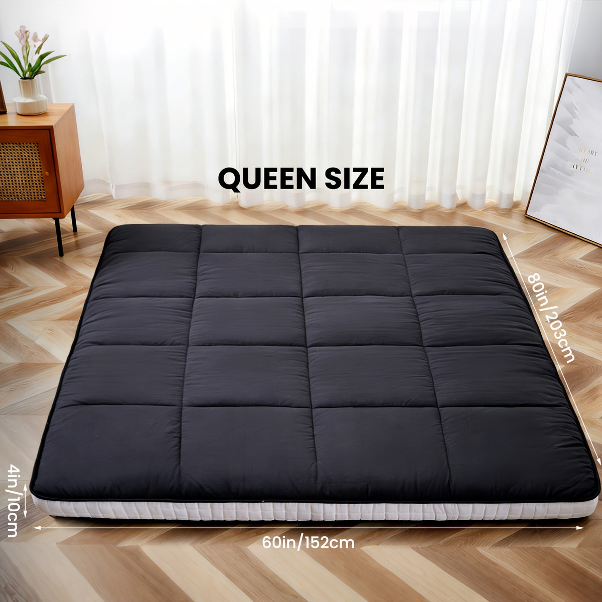 Japanese-Style Floor Mattress by LILYPELLE with Foldable Roll-Up Design, Black or Grey in Twin, Full and Queen Options for Guest Bedding and Floor Lounging