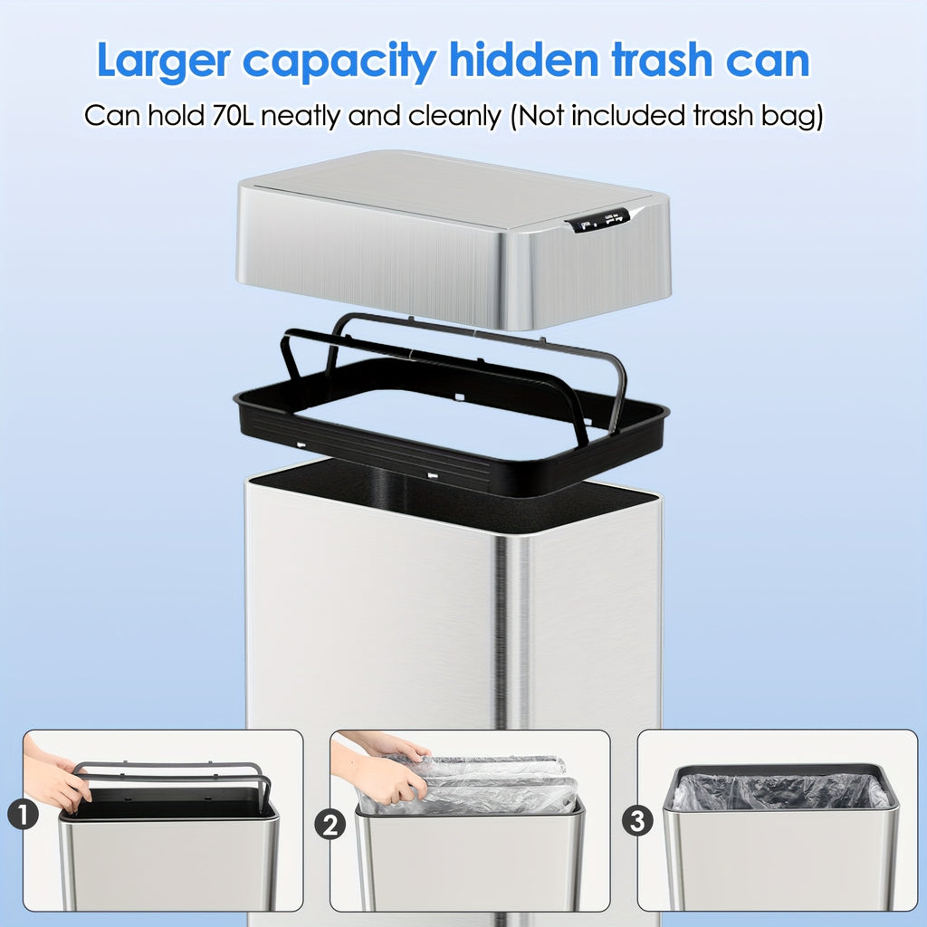 Large Capacity Motion Sensor Trash Can with Automatic Lid, 13.21 to 21.13 Gallon Model Options with Single or Wing Opening for Kitchen and Household Waste