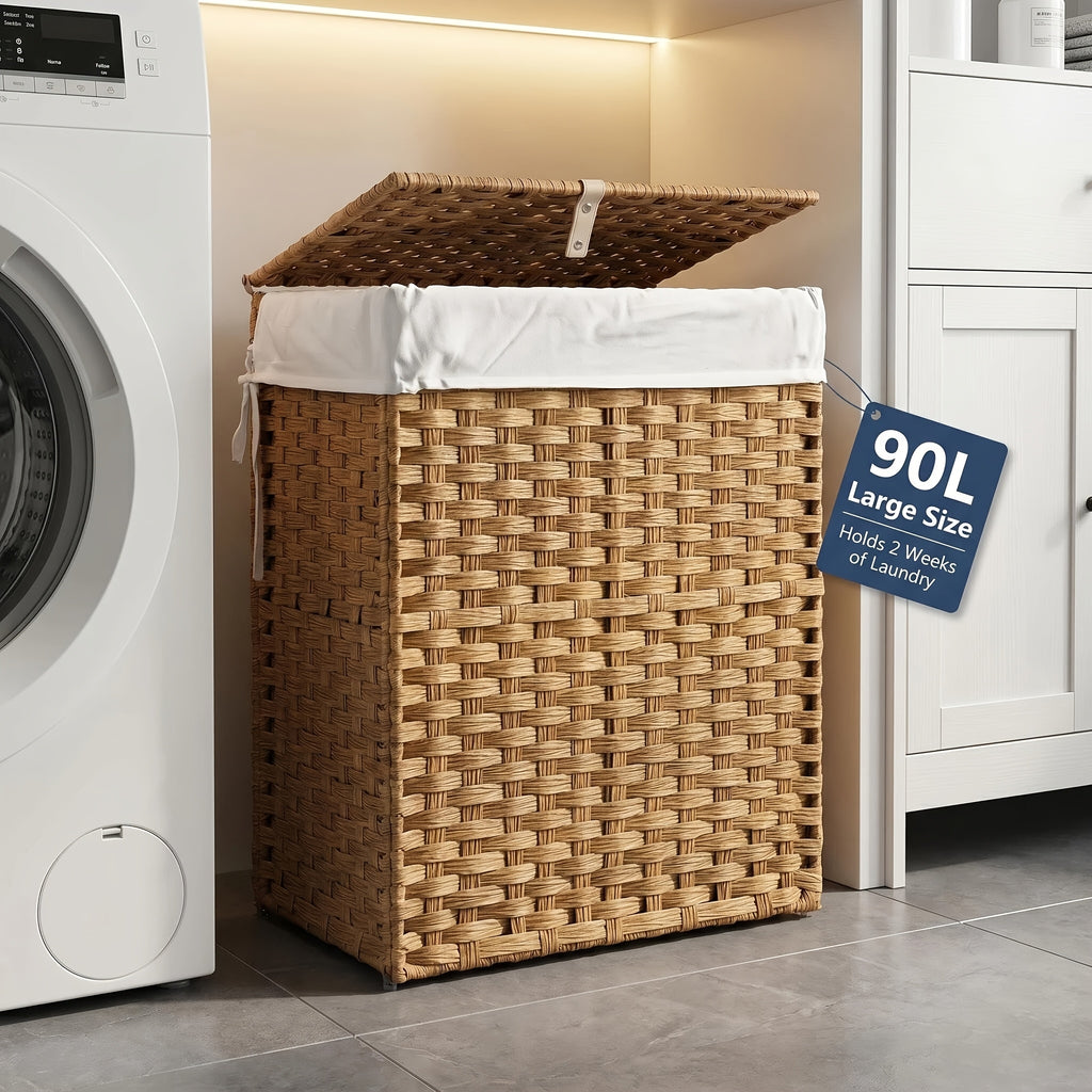 Laundry Hamper with Lid and Detachable Double Inserts, Foldable Clothes Basket in Three Capacity Options for Bedroom, Bathroom and Laundry Room Organization