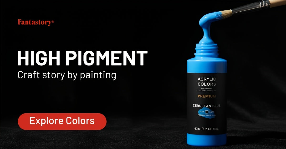 Thick Acrylic Paint Set by Fantastory, 24 Vibrant Colors in Listed 2oz/60ml Sizes with 12 Brushes for Canvas, Wood, Rock, Glass and Ceramic Craft Projects