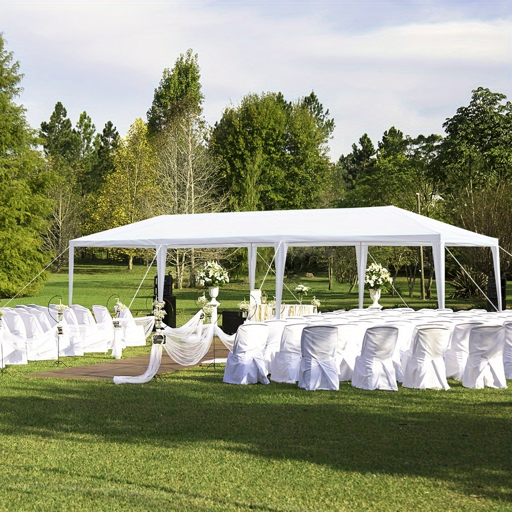 Party Canopy Tent with Listed 10 x 30 ft Footprint, White PE Cloth and Iron Tube Frame, Eight-Sidewall or No-Sidewall Options for Temporary Outdoor Events