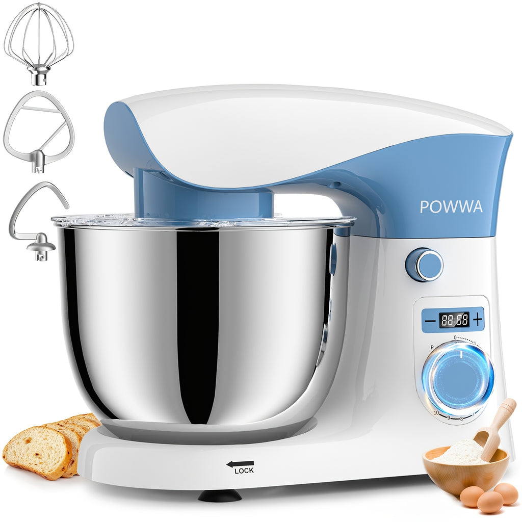 Stand Mixer 6.5 Qt with 10+P Speed Control, Whisk, Beater and Dough Hook, Electric Kitchen Baking Mixer in White Accent Color Options for Home Bakers