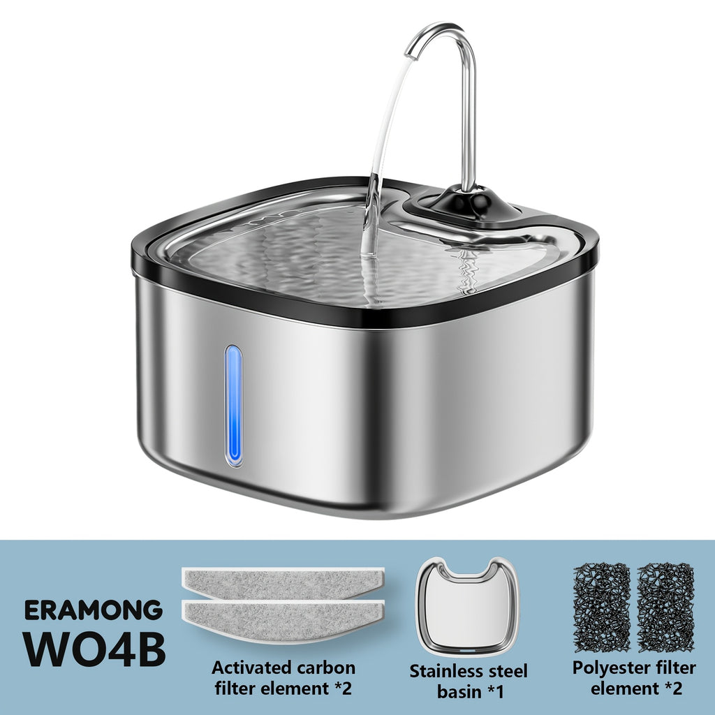 Stainless Steel Tray Cat Water Fountain, 3.5L Automatic Pet Drinking Dispenser with ABS Plastic Body and Water Tap in Black or White, Power Adapter Not Included