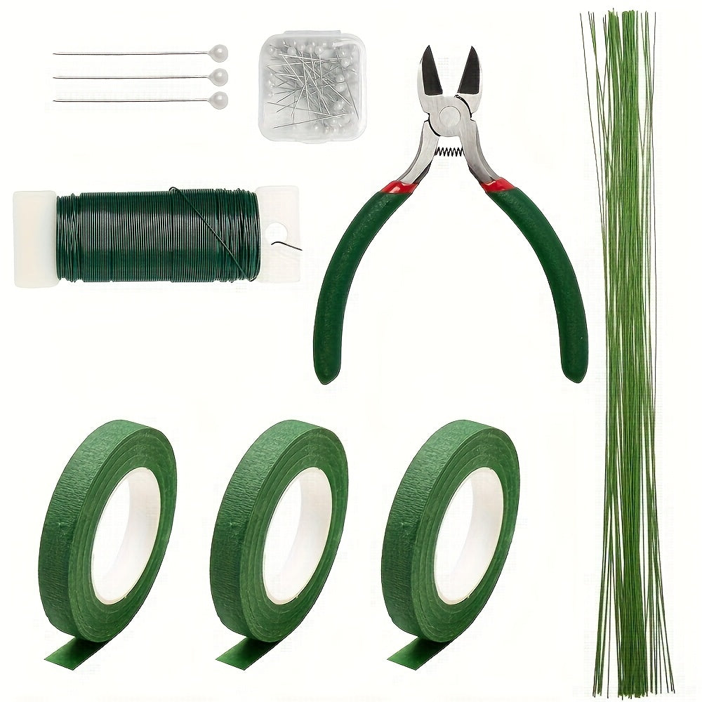 Floral Arrangement Tool Kit, Listed 105-Piece Set with Green Tape, Wire, Boutonniere Flower Pin and Wire Cutter for Adult DIY Wreath and Flower Crafts