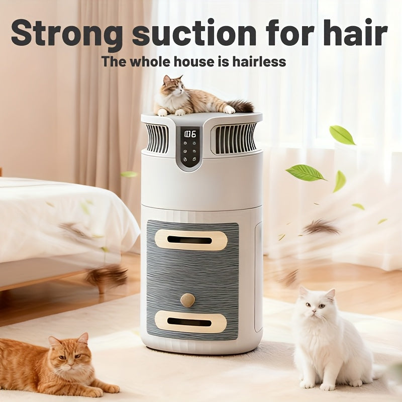 Pet Air Filter with Cat Scratcher and Rest Platform, White Three-in-One Design with Listed Remote Control, Auto Mode and Pet Lock for Cat-Owner Homes