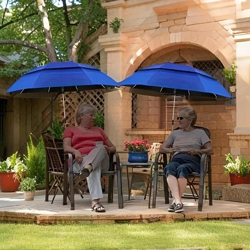Clip-On Beach Parasol with Double Ventilated Top, Listed 360-Degree Angle Adjustment and Iron Frame in Navy Blue, Blue or Red for Camping and Fishing