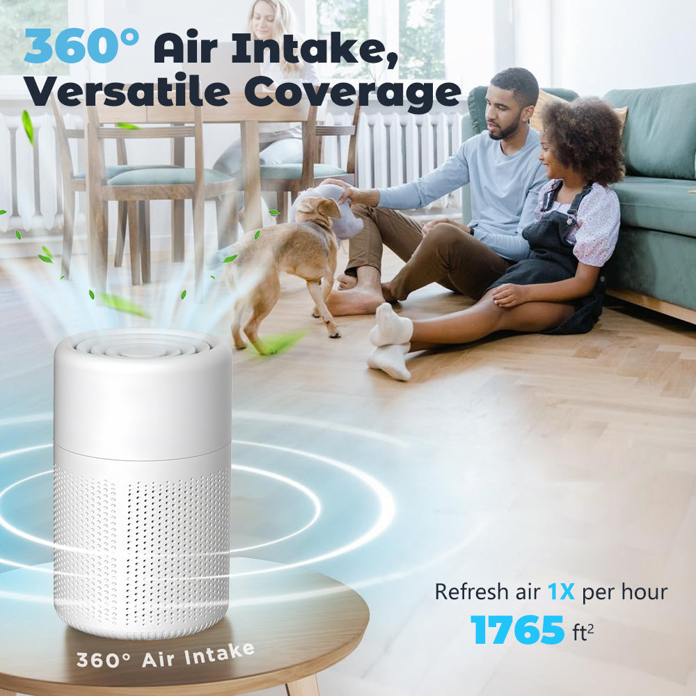 Air Quality Sensor Air Purifier with Listed HEPA 3-in-1 Filtration and Low-Noise Sleep Mode, Compact White Air Cleaner for Bedrooms, Offices and Living Rooms