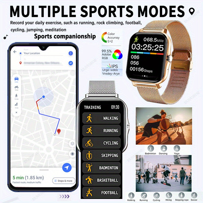 Full Touchscreen Smartwatch with Listed 1.83-Inch Display, Calling, Music and Multiple Sports Modes in Black, Golden, Pink or Silvery for Android and iPhone