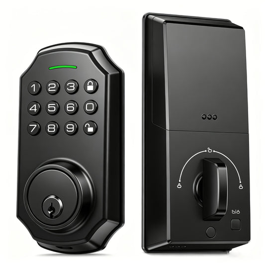 Electronic Keypad Deadbolt with Listed 100 Access Codes, Auto Lock and One-Touch Locking, Black or Silvery Finish and Fingerprint or Handle Set Options