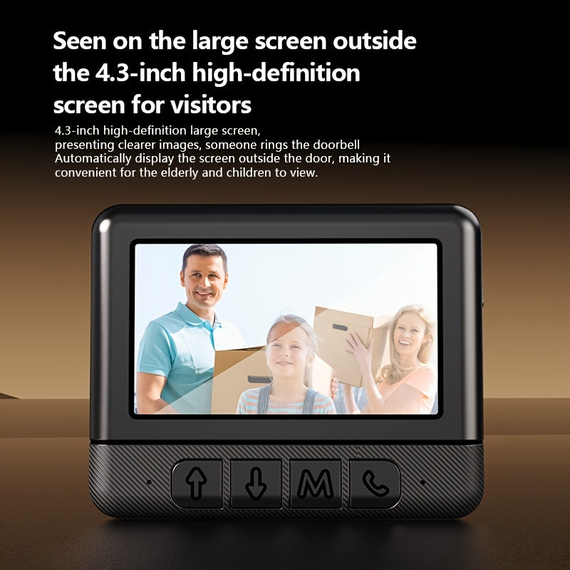 1 Set, Doorbell Camera Wireless No Subscription, Water Resistant Wireless Video Doorbell, Equipped with A 4. 3-inch Display, Real-time Communication Is Like Making A Phone Call, No Need for Button Intercom, One Click Answer, Fisheye Wide-angle Lens