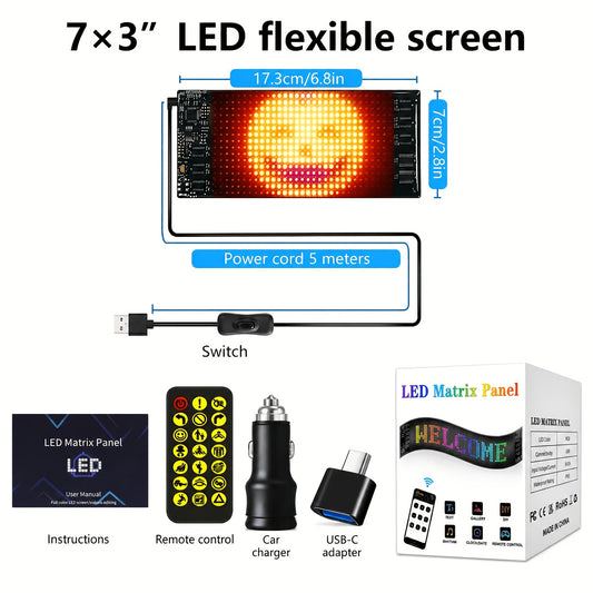 App-Programmable LED Message Board with Scrolling Animated Text and USB Power, Listed Car Charger and Adapter, 15 x 4-Inch or 7 x 3-Inch Set Options for Parties