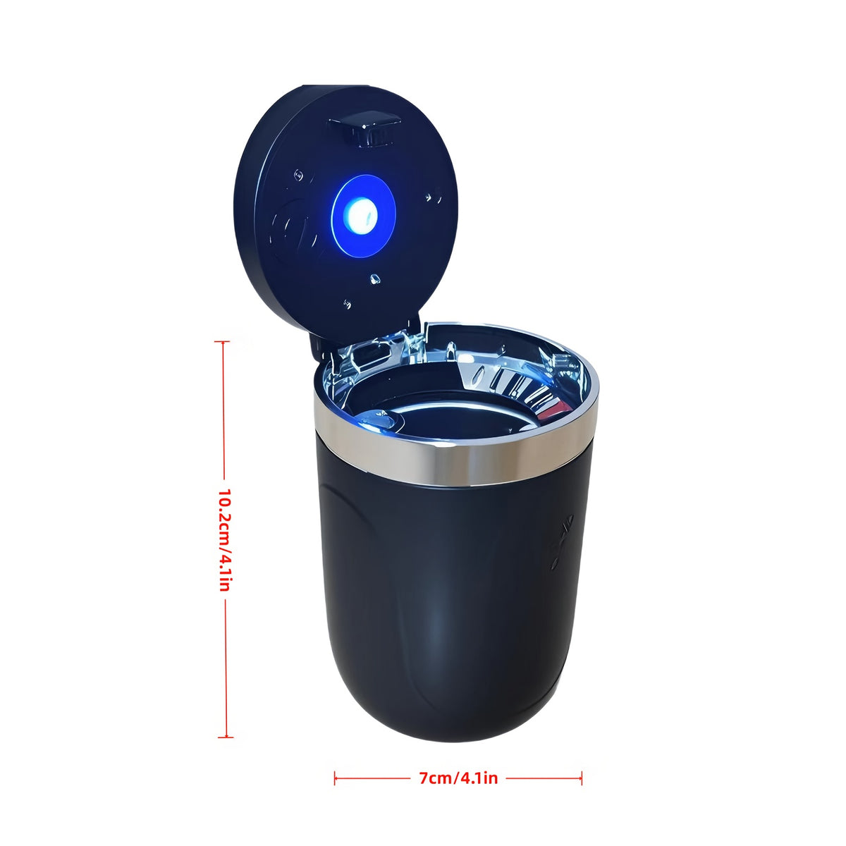 Automatic Car Ashtray with Detachable Cleaning Brushes, Compact Battery-Powered Vehicle Accessory in Black, Blue or Red Single and Paired Option Labels