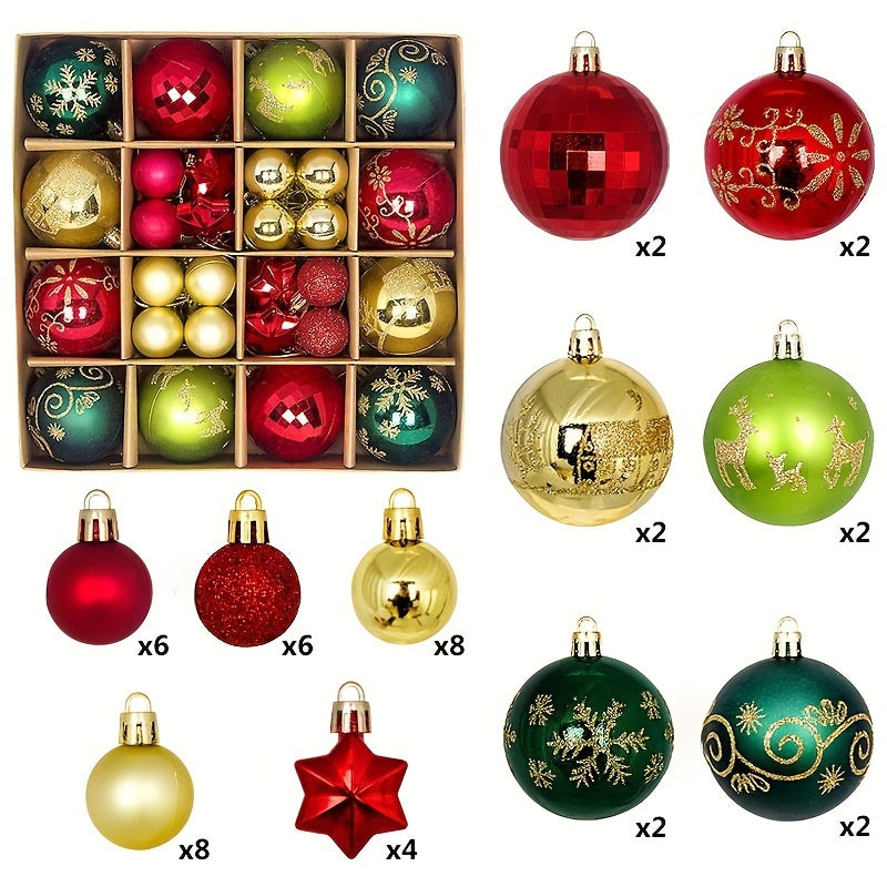 Christmas Ball Ornaments with Eight Color Theme Options, Listed 44-Piece Hanging Decoration Set for Coordinated Tree Styling, Window Displays and Holiday Parties