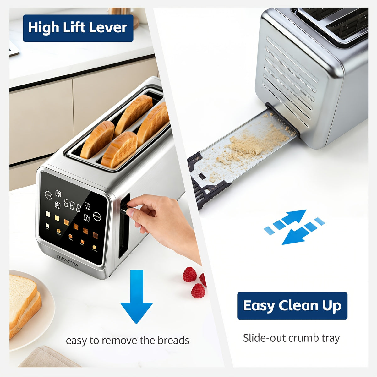 Touchscreen Four-Slice Long Slot Toaster with Listed 1.5-Inch Wide Slots, Six Shade Settings, Countdown Display, Memory and Dual Independent Controls, Stainless Steel