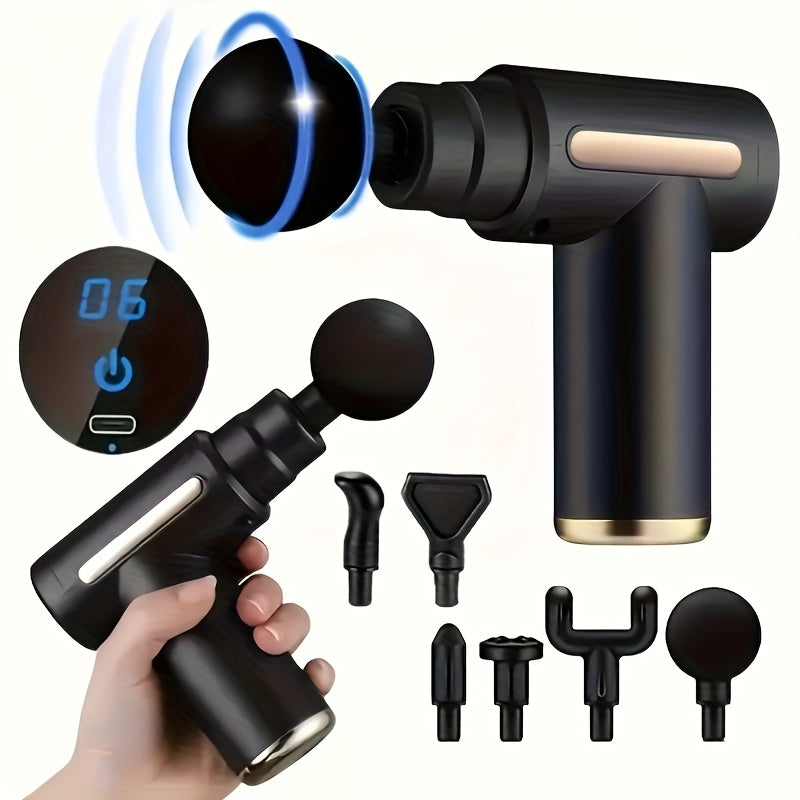 Six-Speed USB Rechargeable Massage Gun with Four Interchangeable Heads and Listed Lithium Battery, Black, Grey, Red or Green for Personal Massage Routines