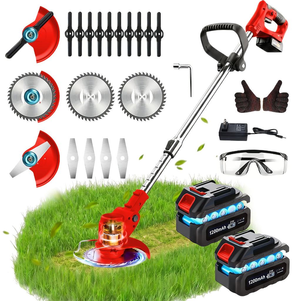 Battery Powered Weed Wacker with Lithium-Ion Battery and 3 Blade Types, Portable Cordless Grass Trimmer for Home Yard and Garden Care