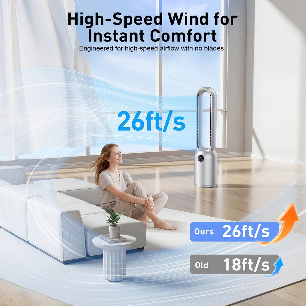 36-Inch Bladeless Tower Fan with Remote, 24 Speeds, 90-Degree Oscillation and 12-Hour Timer, Touch LED Display for Bedroom, Living Room and Office Airflow