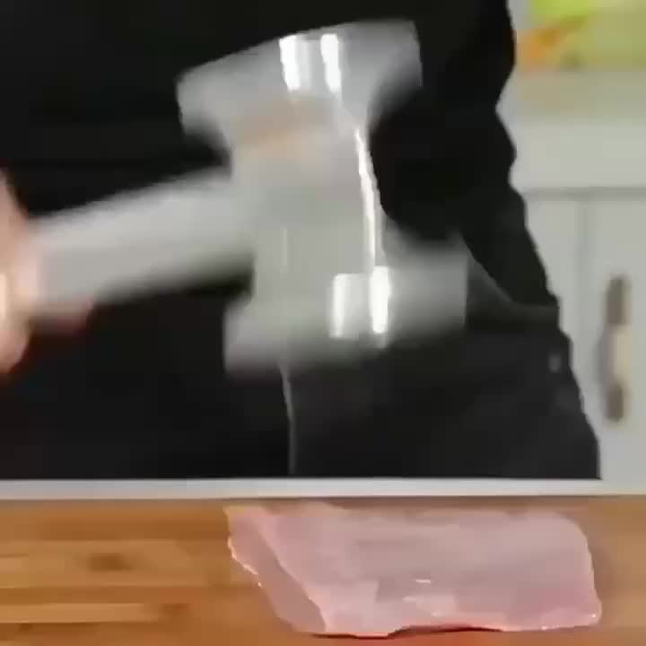 Double-Sided Meat Hammer with Listed Food Cover, Silvery Stainless Steel Manual Kitchen Mallet for Recipe-Guided Beef, Chicken and Pork Preparation