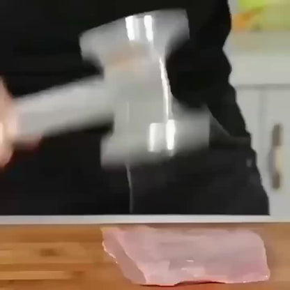 Double-Sided Meat Hammer with Listed Food Cover, Silvery Stainless Steel Manual Kitchen Mallet for Recipe-Guided Beef, Chicken and Pork Preparation