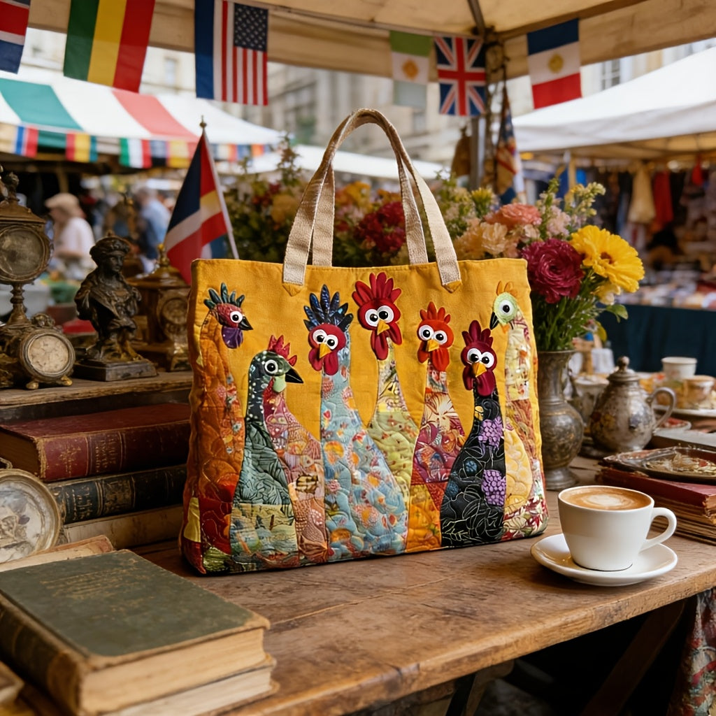 Quilted Tote Bag with Animal Design Print, Unisex Casual Everyday Carry in Three Size Options for Books, Personal Belongings and Daily Outings