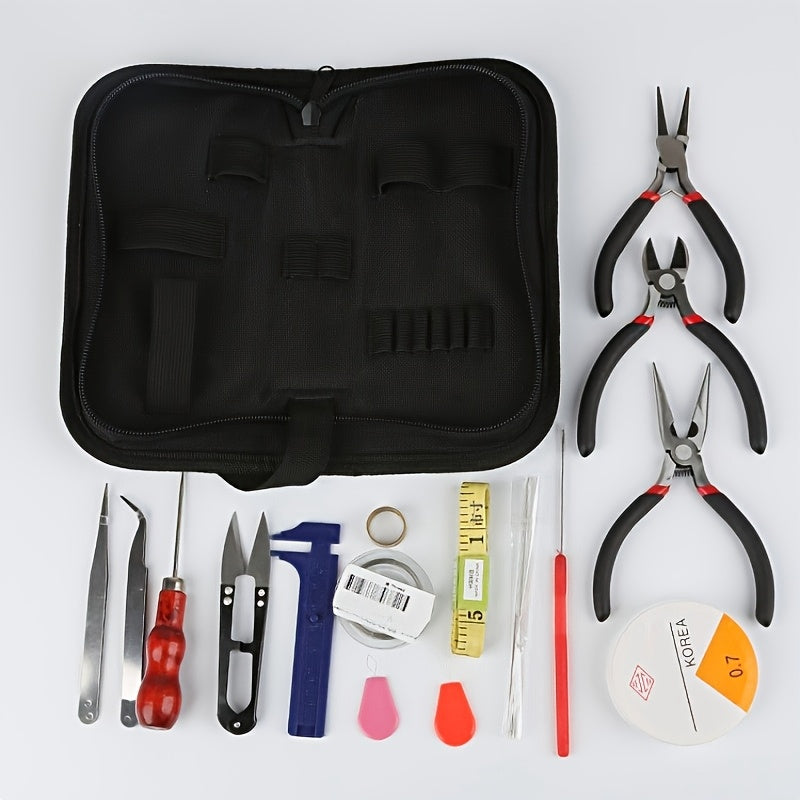 Jewelry Making and Repair Tool Set with Listed Portable Handbag Design, Tool-Only or Metal Accessory Option for DIY Necklace, Bracelet and Earring Projects