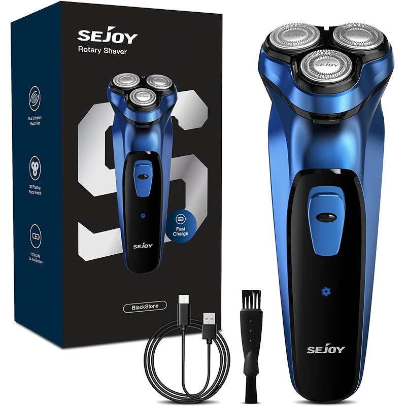 Sejoy Men's Electric Shaver with Pop-Up Trimmer, 3D Floating Head and LCD Display, Listed One-Hour Fast Charging in Blue, Light Blue or Gray