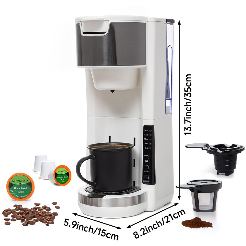 Milky White Single-Serve Coffee Brewer with Built-In Water Tank and Listed K-Cup and Ground Coffee Compatibility for Home Kitchen Counters and Coffee Bar Routines