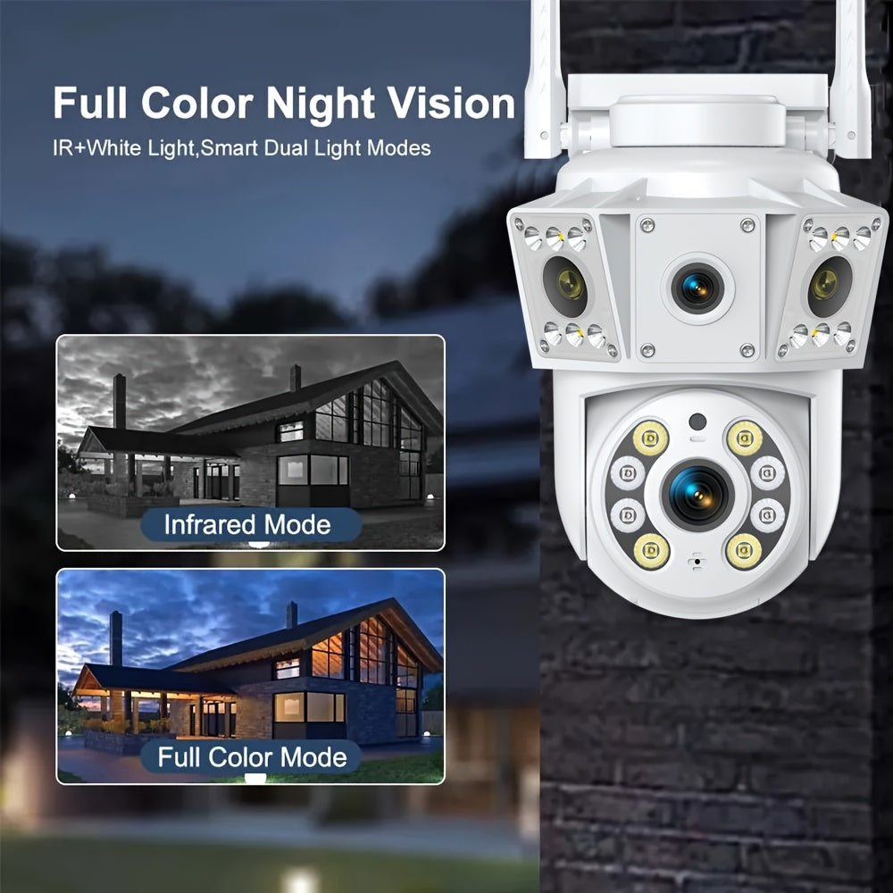 Dual-Band WiFi Surveillance Camera with Listed 6MP Dual Lenses, Human Tracking, Color Night Vision and Two-Way Audio in White for App-Based Home Monitoring