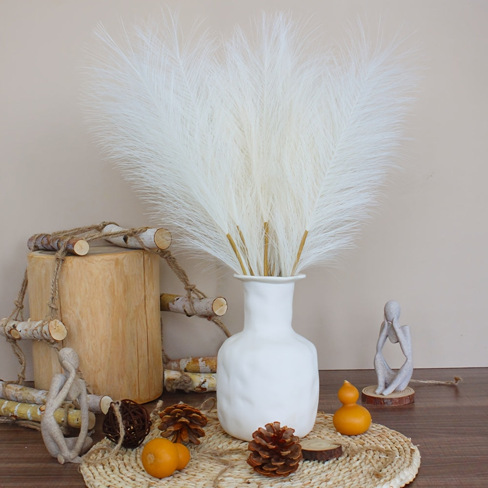 Artificial Pampas Grass for Boho Home Decor, Listed 10-Piece Bouquet for Living Room, Dining Table, Bedroom and Wedding Arrangements, Vase Not Included