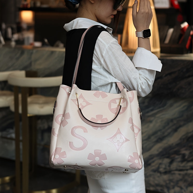 Flower Embossed Handbag, Classic Satchel Bag for Work and Everyday Outfits with Nine Color Options for Office Style and Casual Outings