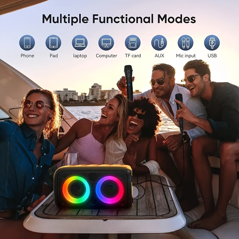 Karaoke Machine with Microphone Options, Portable Bluetooth Speaker with LED Lights, Dual Speakers, TF Card, USB, AUX & TWS for Adults and Home Parties