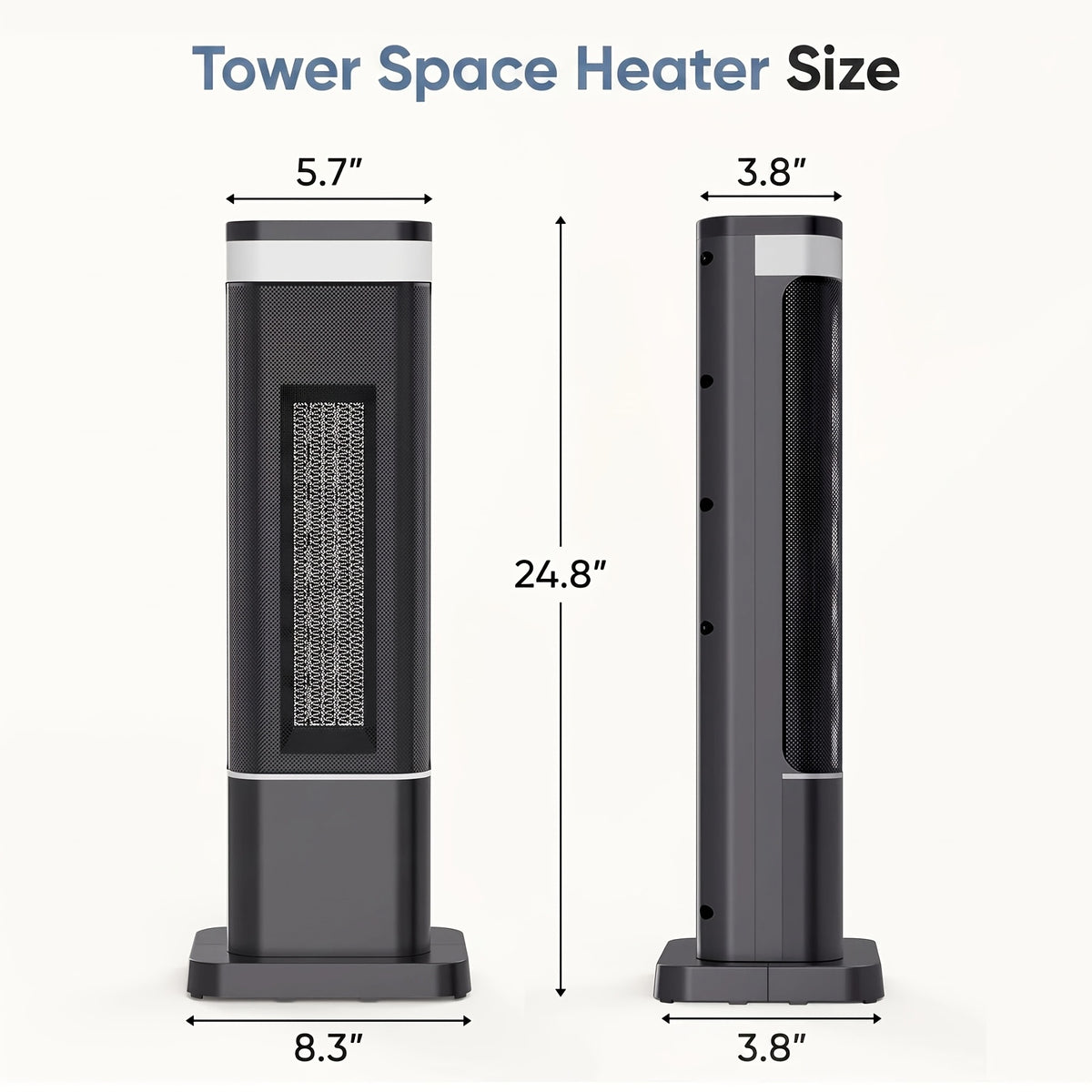 Tower Ceramic Space Heater with Listed 1500W Power, Remote Control, Thermostat, Four Modes and 12-Hour Timer in Round or Square Styles for Supplemental Indoor Warmth