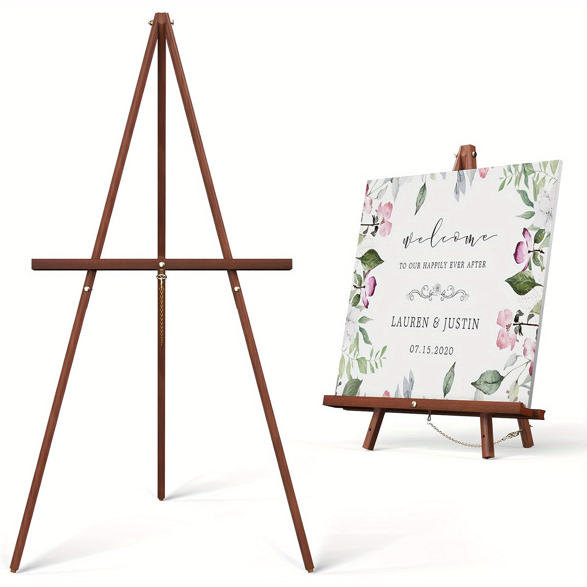Wooden Tripod Floor Easel with Adjustable Height up to 63 Inches, Folding Artist and Poster Display Stand in Single or Two-Pack Options for Painting and Wedding Signs