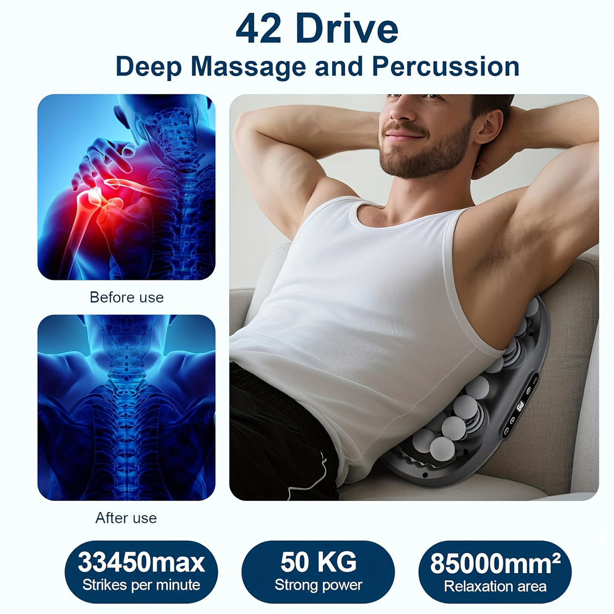 Deep Tissue Massage Gun with 42-Head Design, Handheld Percussion Massager with 9 Modes and 9 Intensity Levels, USB-C Charging and Storage Box for Home, Gym and Travel