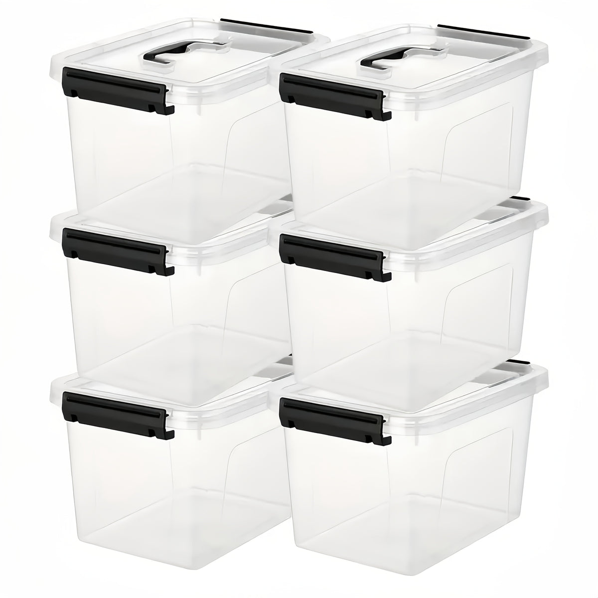 Clear Latching Storage Boxes with Lids, Six-Pack of Listed 6-Quart Stackable Plastic Containers for Bedroom Supplies, Living Room and Household Organization