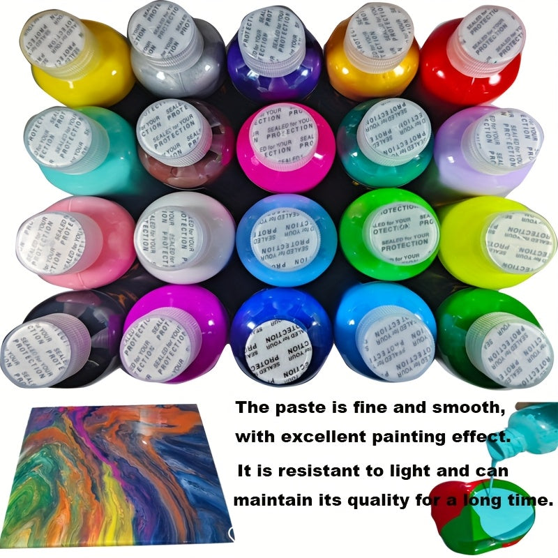 High-Gloss Fluid Acrylic Pour Paint Set with Six- or Twelve-Piece Options and Listed 2.03oz Bottles for Canvas, Plaster, Rock and Decorative DIY Art Projects