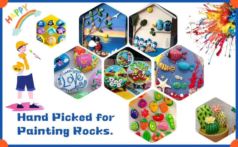 Painting Stones for DIY Rock Art and Decorative Craft Projects with Smooth Flat Stone References, Mixed Size Wording and 150PCS Selection Label