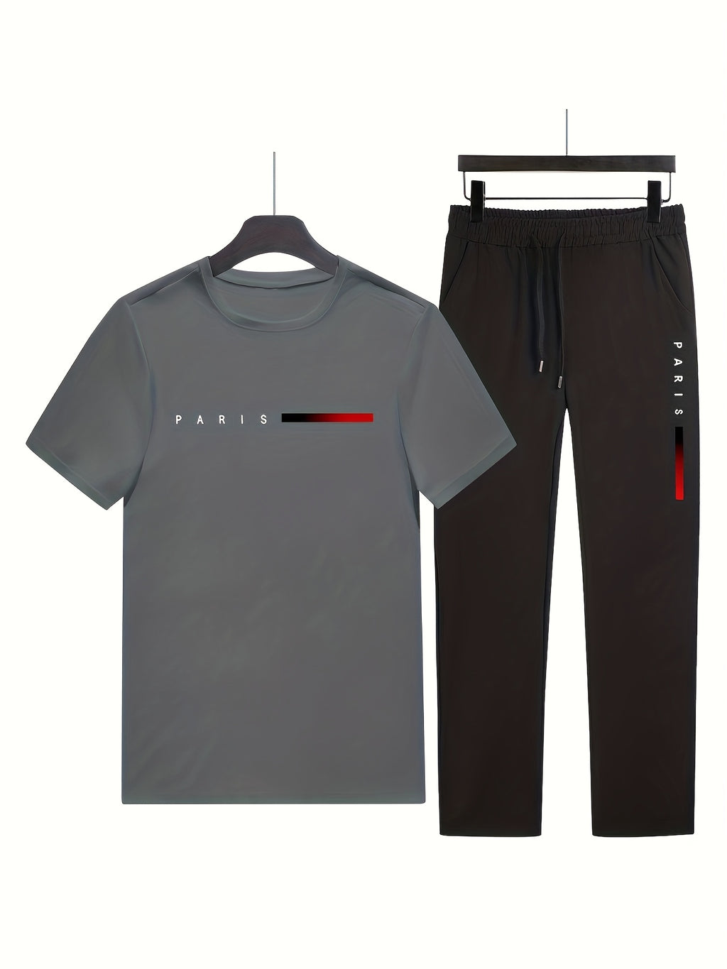 Men's Two-Piece Outfit with Printed Short Sleeve Crew Neck Top and Straight Pants, Seven Color Options and S to XXL Sizes for Casual Spring and Summer Style