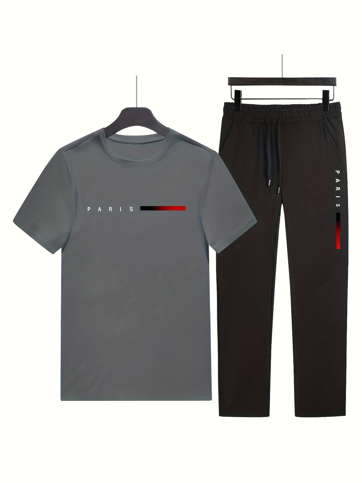 Men's Two-Piece Outfit with Printed Short Sleeve Crew Neck Top and Straight Pants, Seven Color Options and S to XXL Sizes for Casual Spring and Summer Style