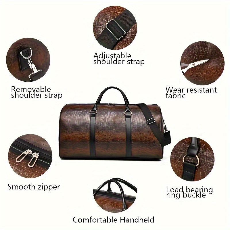 Crocodile Pattern Travel Handbag with Retro Styling and Shoulder Strap Reference, Dark Brown, Light Brown and A-Black Options for Everyday Packing