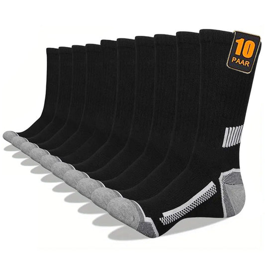 Men's Sports Socks 10-Pair Pack with Cushioned Heel and Toe, Arch Support and Breathable Polyester Knit in White, Grey or Mixed Color Options