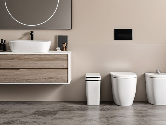 Touchless Bathroom Trash Can Set of 2, 4-Gallon and 2.8-Gallon Slim Motion Sensor Bins with Lids for Bedroom, Office and Living Room