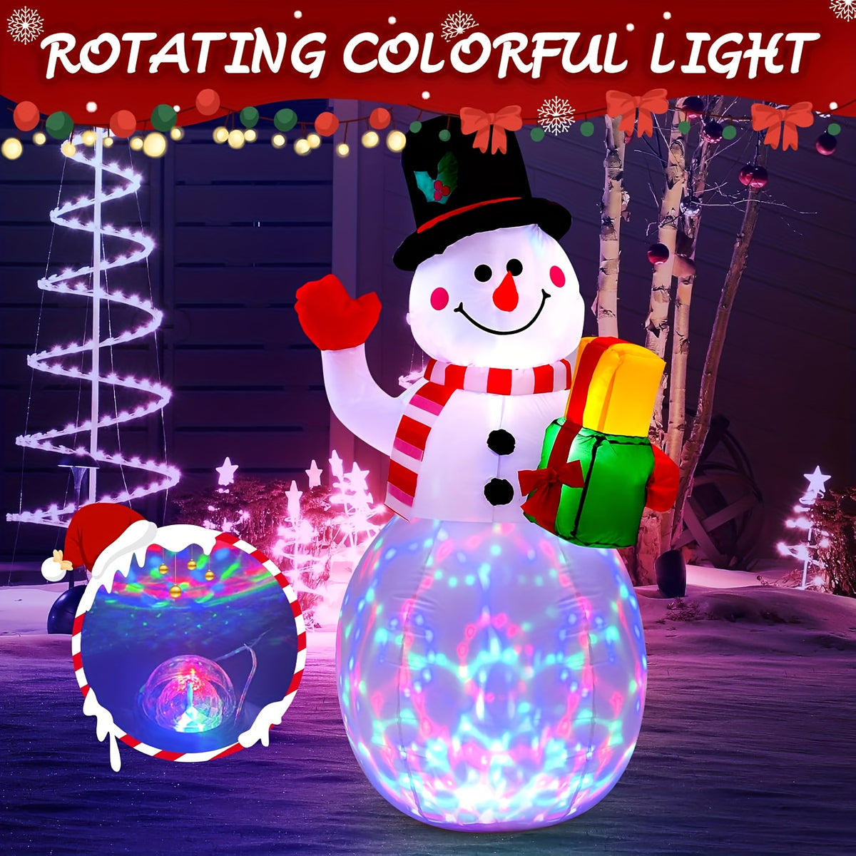 Gift-Holding Inflatable Snowman, Approximately 5ft Oxford Cloth Christmas Display with Internal LED Lights and Plug-Powered Built-In Blower for Holiday Decorating