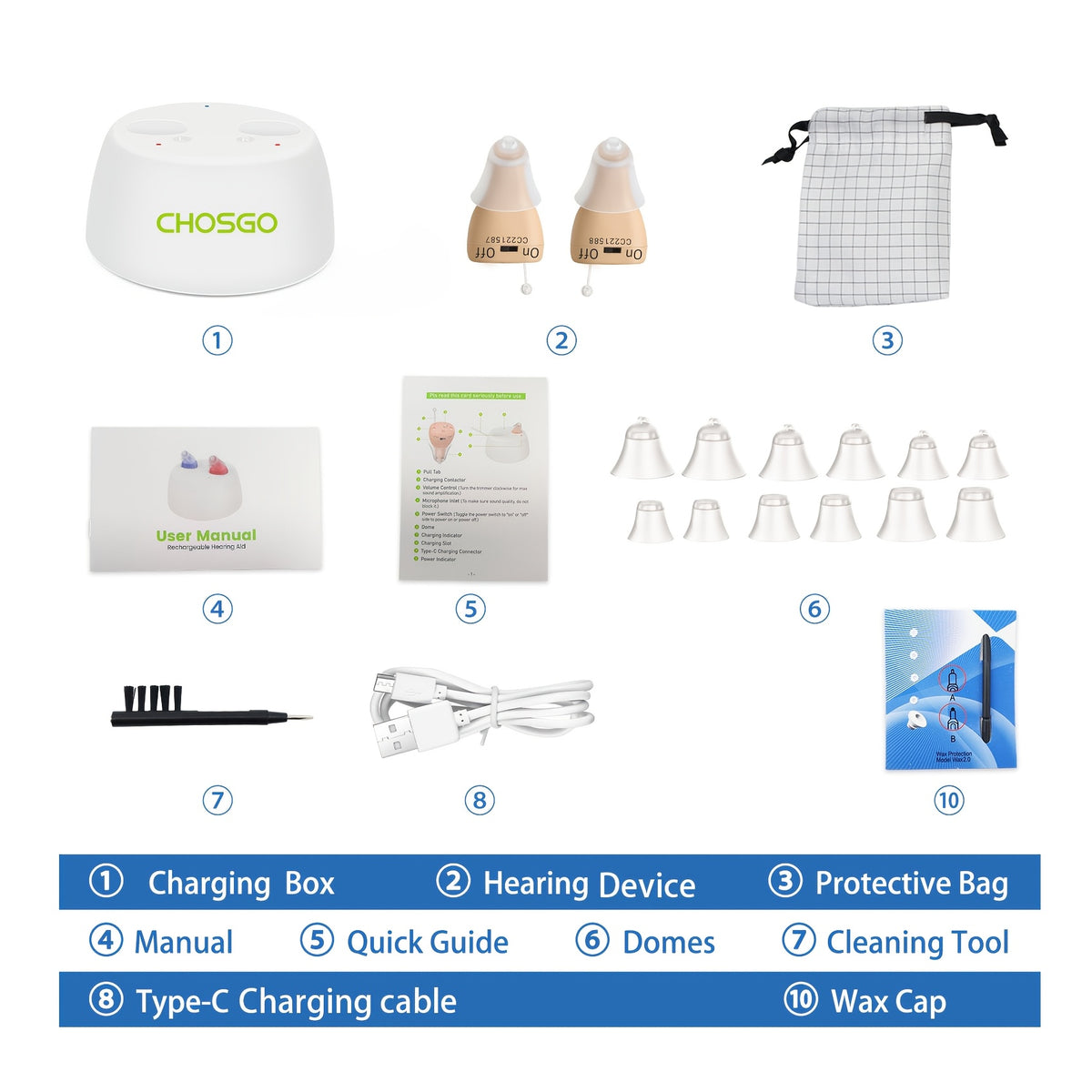 12-Channel USB Rechargeable Hearing Device with Listed Digital Sound Processing and Silicone Earbuds, Beige, Red and Blue or Black Options for Adults