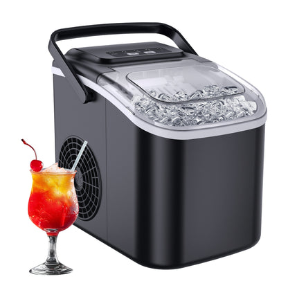 Portable Bullet Ice Machine, Self-Cleaning Ice Maker with Scoop and Basket, Black 26lb or Red and Silver 29lb Labeled Options for Kitchen Drinks and Gatherings