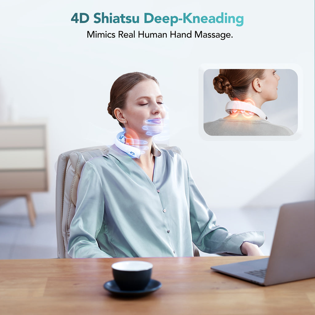 Heated Cordless Neck Massager SKG K5-3 Pro in White, Portable Personal Massage Device with Listed Vibration for Home, Office and Travel Relaxation Routines